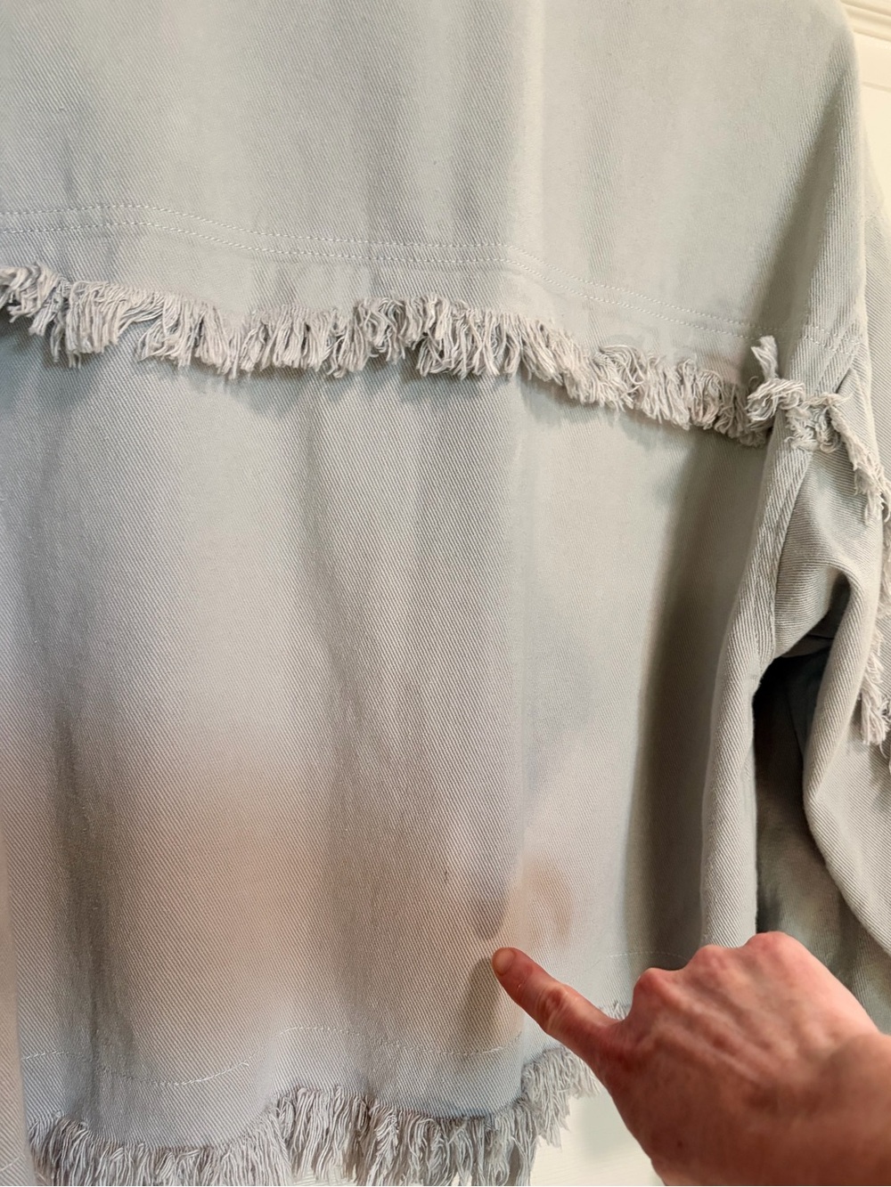 Boxy oversized cropped gray denim jacket with fringe buttons Boho southwestern - Picture 5 of 9